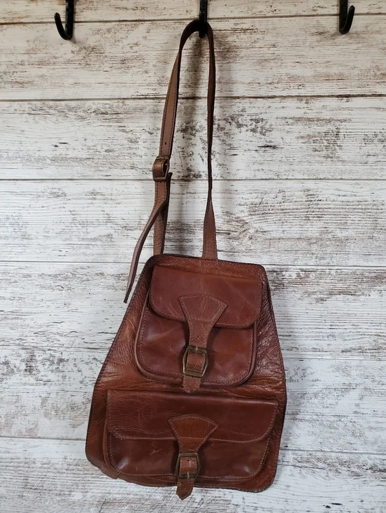 Vintage Handmade Full Grain Leather Messenger Crossbody Bag Satchel Brown - Picture 2 of 15